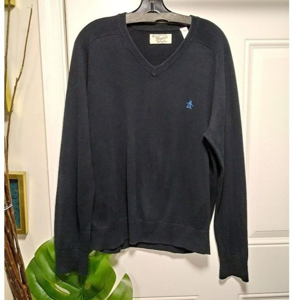 Penguin Women's Navy Blue V-Neck Pullover Sweater Size Large